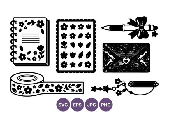 Elegant Monochrome: The Floral Stationery Black and White Vector Set