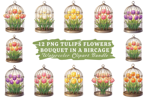 Enchanting Spring Designs with Tulips Watercolor Clipart Bundle #07