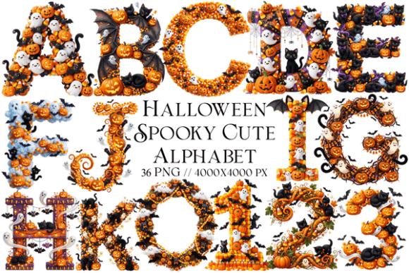 Halloween Spooky Cute Alphabet: A Kawaii Design Toolkit