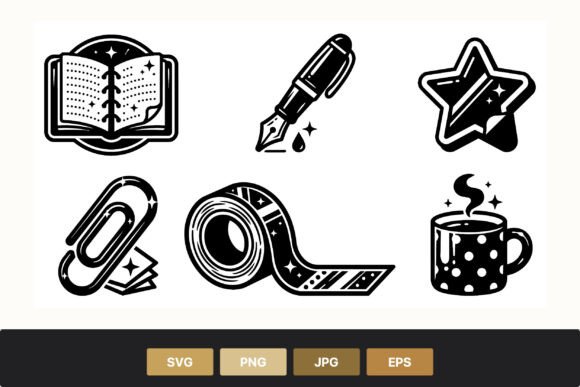 Magic Stationery Black White Icons Set