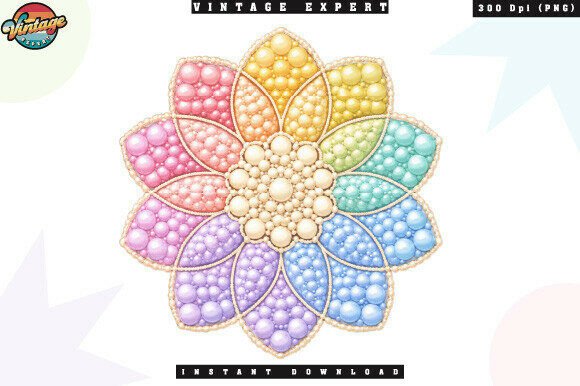 Pearl Flower Rainbow Beaded Floral PNG: A Luxurious Design Asset