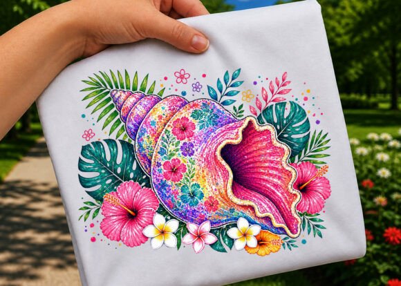 Summer Tropical Floral Colorful Seashell: A Burst of Coastal Energy