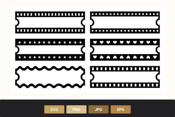 Ticket Frame Borders Black White: Bold Design Assets
